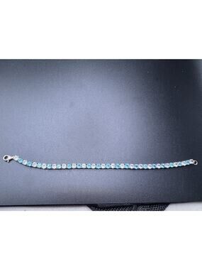 Vtg IBS Blue Topaz & Cubic Zirconia 925 Sterling Silver Tennis Bracelet Sz 7"